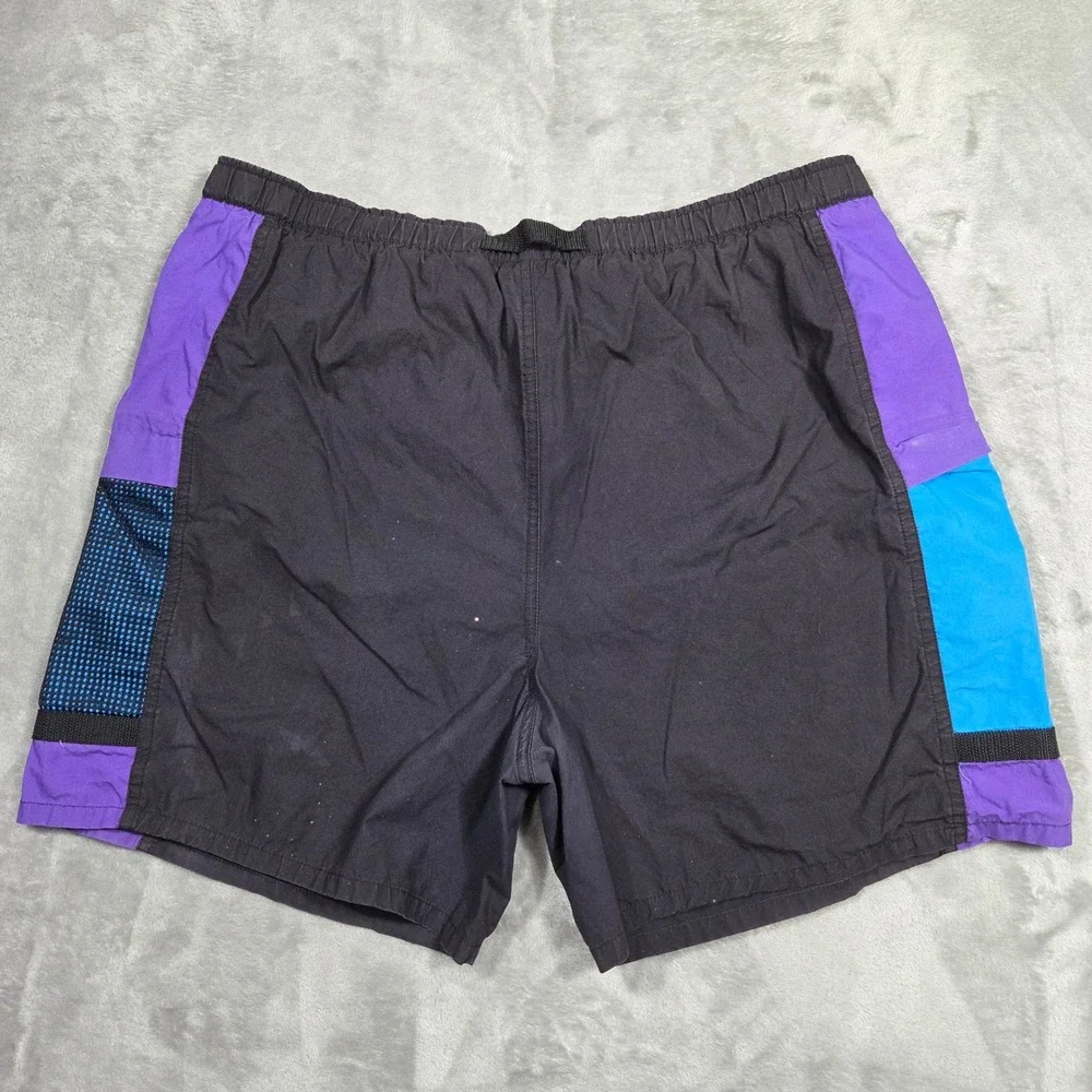 Graphite Sport Mens‎ XL Vintage 90s Colorblock Swim Trunks Black Purple Belted
